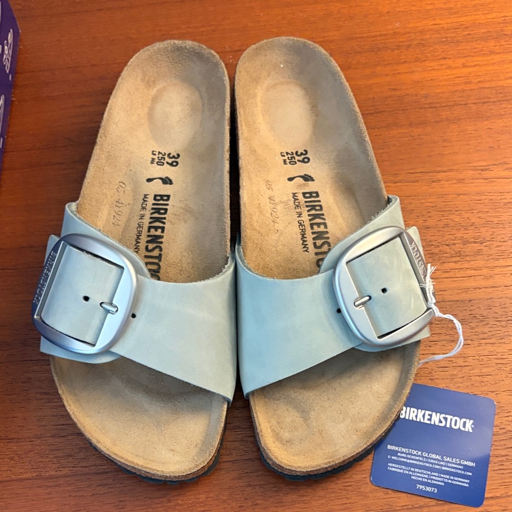 Birkenstock Madrid Sandal in Pale Sage with Oversized Buckle 39